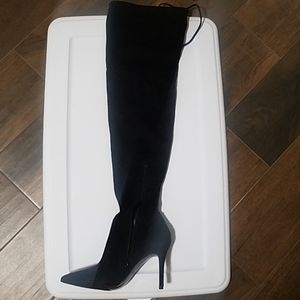 Aldo Black Suede 4 inch Boots, wider calf shaft